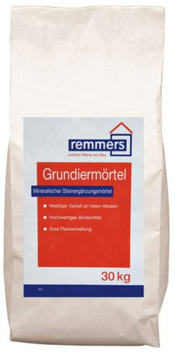 Remmers Grundiermörtel, 30 kg, Mörtel, Steinmörtel zum Auffüttern tiefer Fehlstellen (ca 15L), Kernaufbau unter Rastauriemörtel, anwendungsfertig
