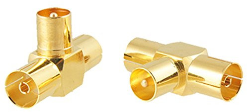 Sourcingmap DVB-T Lot de 2 connecteurs coudés pour câble antenne TV 1 mâle vers 2 Femelles T RF Adaptateur de connecteur