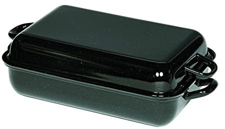 Riess, 0105-022, Bratpfanne mit Deckel 37/26, CLASSIC- BACK/ BRATFORMEN, Länge 43.5 cm, Breite 25.6 cm, Höhe 13.1 cm, Emaille, schwarz, Induktion