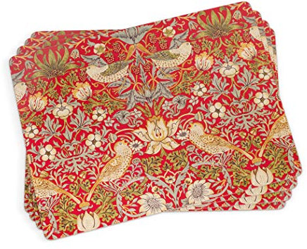 Pimpernel Morris & Co Strawberry Thief Red Collection Tischsets | 4er-Set | hitzebeständige Matten | Kork-Rückseite | hartes Tischset für Esstisch | Maße: 39,9 x 29,7 cm