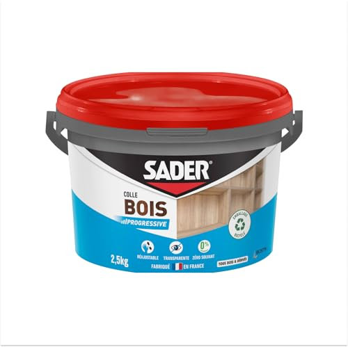 Sader Colle à Bois Prise Progressive – Colle Vinylique Bois Intérieur – Colle Forte pour Tous Bois et Dérivés –Transparente après Séchage – Sans Solvant – Seau de 2.5 kg