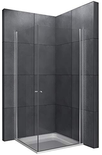 KAGE Eck-Duschkabine 80x80x195 cm mit Antikalk | Eckeinstieg Duschabtrennung aus Einscheibensicherheitsglas ESG mit Nano-Beschichtung, Duschwand mit Hebe- und Senk Mechanismus (Pendeltür) TÜV geprüft Alpenberger