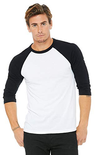Baseball-Shirt aus Canvas-C3200-Material, Unisex, 3/4-Arm, meliert Gr. L, weiß / schwarz