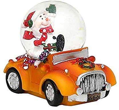 Dekohelden24 Kinder-Schneekugel, Cars in orange mit Weihnachtsmann, Maße H/B/Ø Kugel: ca. 8 x 5,5 cm/Ø 4,5 cm.