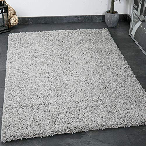 VIMODA Teppich Prime Shaggy Hochflor Einfarbig Grau Weich für Wohnzimmer, Schlafzimmer, küche, Maße:160x220 cm