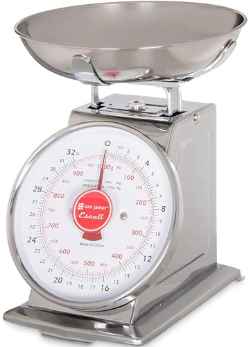 San Jamar Escali Promzr Mechanical Dial Scale with Bowl for Kitchens and Restaurants, Metal, 2 Pounds, Silver