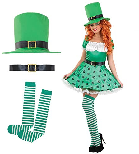 Fun Shack Costume Leprecauno Donna - Vestito San Patrizio con Cappello Verde, Abito Folletto per Feste e Party di Carnevale, L