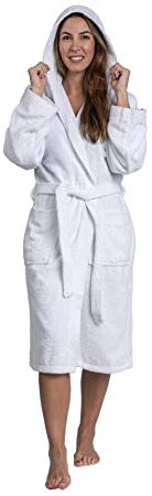 SABANALIA - Albornoz de rizo con capucha 420 grs, Unisex, 100% Algodón, Doble bolsillo, Variedad de tallas y colores, cinturon ajustable, Gran absorción - M, Blanco