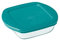 Pyrex Schüssel mit Deckel, quadratisch, 20 x 17 x 5,5 cm, Glas Plastik, grün, 2,2L