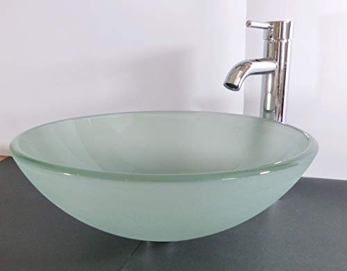 Nero Aufsatz Glas Waschbecken satiniert 42cm runde Waschschale klassisch