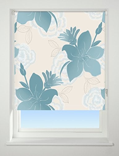 UNIVERSAL Lily Patterned Thermal Blackout Roller Blind, Teal, W90cm