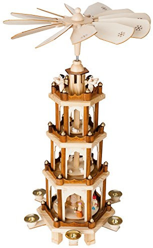 BRUBAKER Weihnachtspyramide Holzpyramide - Natur - 4 Etagen - 60 cm Höhe - handbemalte Figuren