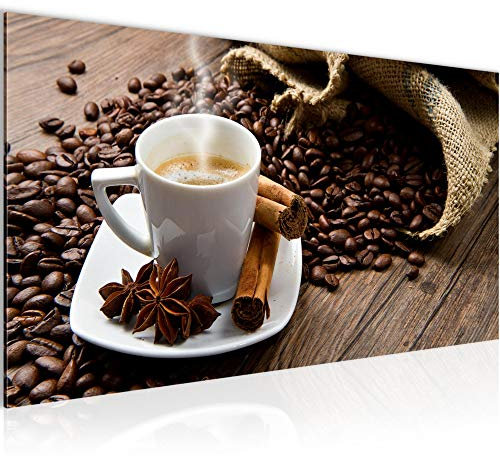 Runa Art Wandbild Küche Kaffee 1 Teilig 100 x 40 cm Modern Bild auf Vlies Leinwand Coffee Esszimmer Küchenbilder Braun 501812a
