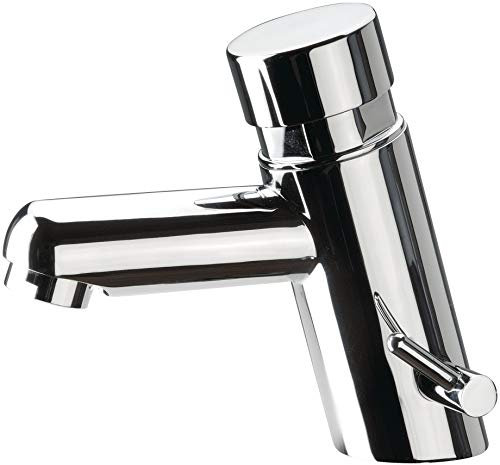 Rubinetterie Remer TE18M Rubinetto Miscelatore Temporizzato Per Lavabo Bagni Pubblici, A Pulsante, 1/2, Design Minimal Collo Di Cigno, Maniglia Mixer Per Selezione Acqua Calda/Fredda, Ottone Cromato