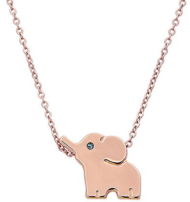 ELBLUVF 18K Roségold überzogener Zirkon Edelstahl Elefant Tier Glück Elefant Halskette Schmuck für Frauen