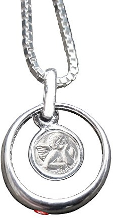Silber Anhänger Taufring Schutzengel_925 Sterling Silber + Silber Venezianerträgerkette/Halskette 42 cm. Zur Geburt, Taufe oder Namenstag