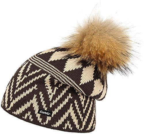 Eisbär Mütze Merve braun/beige mit weißer od. Beiger Fellbommel (braun/beige)