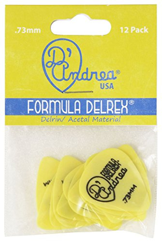 D'Andrea TD351, 0.73MD Formula Delrex Guitar Picks, 12-Piece, Yellow, 0.73mm, Medium