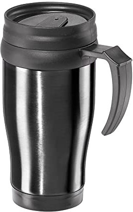 Oggi 5068.3 Lustre Stainless Steel with Plastic Liner, Lid and Base Travel Mug, 14-Ounce, Black by Oggi