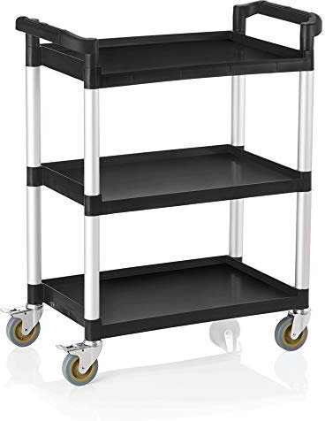 WAS 1951 003 Polypropylen mit Alurahmen Servierwagen mit 4 Schwenkbare Rollen, 30cm Abstand, 82cm Länge, 41cm Breite, 97cm Höhe