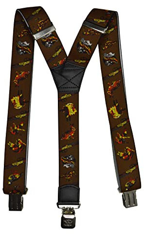 Olata Heavy Duty Herren-Hosenträger Y-Form mit Jagdmotiv und gravierten Hosenträger-Clips – 4 cm. Jagdsaison