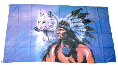 Fahne/Flagge Indianer mit Wolf 90 x 150 cm Flaggen