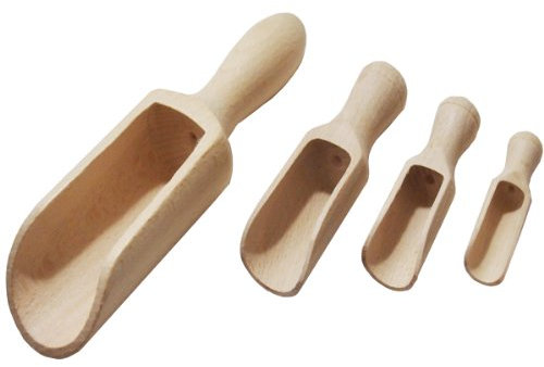 efo Ensemble de 4 Cuillères en Bois Multifonctionnelles - Pelles à Sel et Épices en Bois – Cuillères à Sel de Bain Rustiques - Cuillères à Noix en Bois - Tailles : 6; 8.5; 10; 17 cm