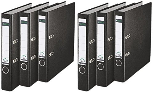Leitz 101550xx Qualitäts-Ordner Plastik 180A mit Schlitzen A4 (schmal, schwarz, 6er Pack)