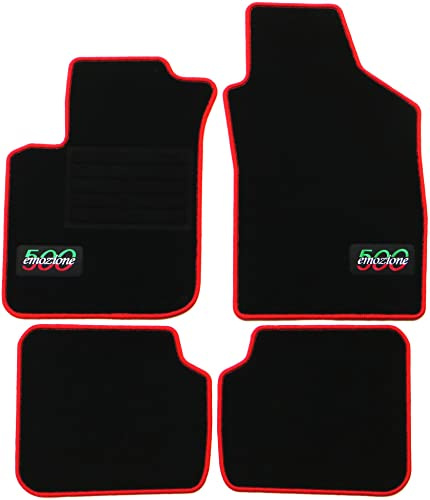 TN AZ Classic Logo TN Textilmatte passend für FIAT 500 Baujahr 2007-2013 Logo TN I Kettelung ROT I ohne Befestigungen
