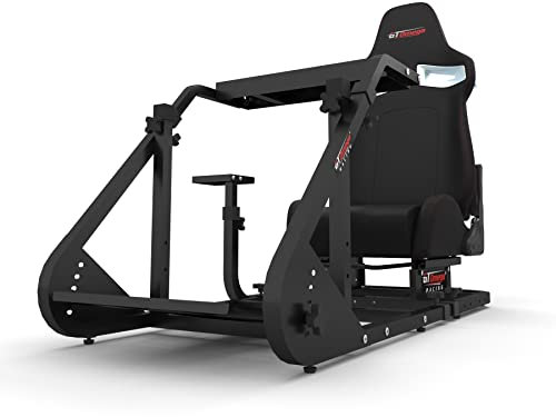 GT OMEGA ART Racing Simulator Cockpit RS9 Gaming Console Seat for Thrustmaster TX Ferrari 458 Italia Edition Steering Wheel Pedals & TH8A Shifter T300RS PS4 Xbox, with Stand & Reclinable Chair Rails