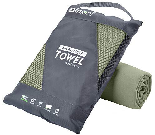 Rainleaf Microfiber Towel Perfect Travel & Sports &Beach Towel. Fast Drying - Super Absorbent - Ultra Compact. Suitable for Camping, Backpacking,Gym, Beach, Swimming,Yoga,Army Green,16 X 32 Inches