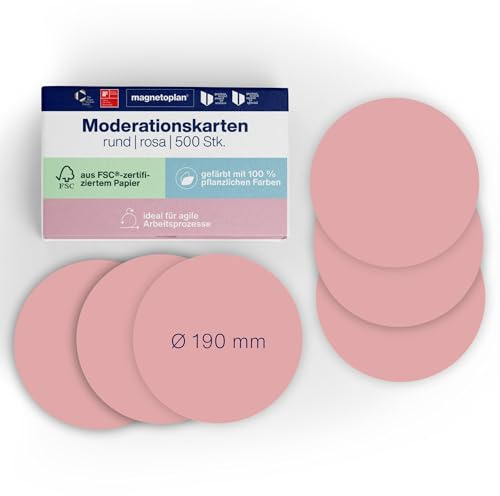 magnetoplan Moderationskarten, rund | Rosa | 500 Stk. | Kommunikationskarten | Ø 190 mm | Für Meetings und Präsentationen | FSC-zertifiziert