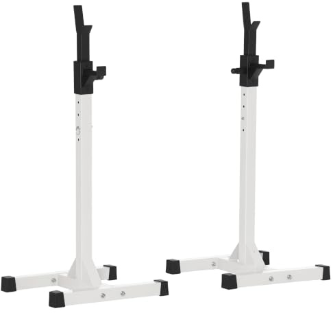 HOMCOM Supporto Porta Bilanciere Universale Acciaio 150kg Bianco e Nero | Casa, Palestra, Squat Rack, Altezza Regolabile