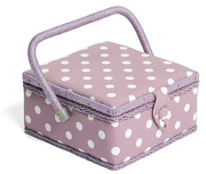 Hobby Gift MrsQ Esclusiva Piccola Cucito, Scatola portaoggetti Artigianale, Vassoio per Accessori, puntaspilli, Manico in PVC, 20 x 20 x 11 cm, Cotone, Pois Color Malva