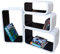 Verstärkte Vielen Farben MDF Retro Design Cube 4er Set Regal Regale Wandregal Deko Würfel CD DVD Lounge Cuben LO01 (Weiß/Schwarz)