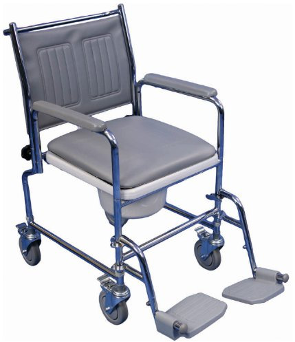 Aidapt Height Adjustable Mobile Commode with Detachable Arm Supports, Wipe Clean Seat, Over Seat and Castors with Brakes Already Assembled Aid