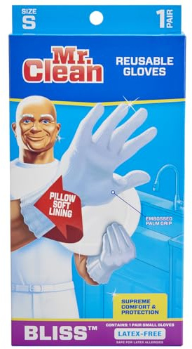 Mr. Clean, 243032 Bliss, klein, latexfrei, Vinyl, weiches, Ultra-saugfähiges Futter, rutschfeste Swirl Grip Handschuhe, (klein)
