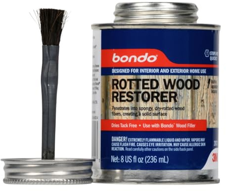 Bondo Rotted Wood Restorer, 8 fl oz., Penetrates into Spongy, Dry-rotted Wood Fibers Creating a Solid Surface, Dries clear and tack free, Water Resistant, Stainable and paintable (20131)