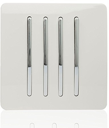 Trendi 4 Gang 2 way 240V Screwless Raised Front Plate Plastic Artistic Modern Glossy 10 Amp Chrome Rocker Triple Electrical Wall Light Switch Ice White - ART-SS8WH