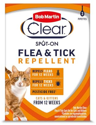 Bob Martin Clear Flea & Tick Spot On Repellent Treatment for Cats and Kittens, 12 Week Protection