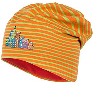 maximo Mädchen Kids-Beanie Short, Ringeljersey Mütze, Mehrfarbig (orange/frisches grün 47), 49 cm