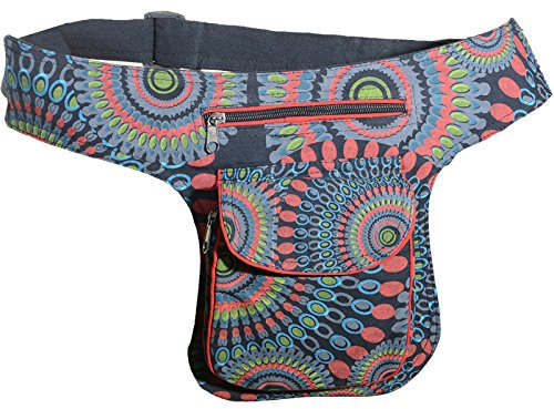 Kunst und Magie Bauchtasche Mandala-Print Gürteltasche Festivaltasche, Farbe:Black/Schwarz
