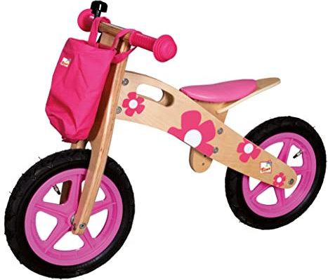 Bino Laufrad, Spielzeug für Kinder ab 3 Jahre, Kinderspielzeug (buntes Holzspielzeug, inklusive Tasche, verstellbare Sitzhöhe, mit Linear Pull Bremse, gesundheitsunbedenkliche Farben), Rosa
