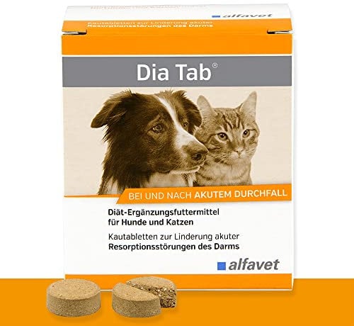 alfavet Dia Tab, 6 x 5,5 g, Diät-Ergänzungsfuttermittel für Hunde und Katzen, Kautablette gegen Durchfall