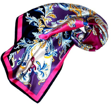 Lorenzo Cana Damen Seidentuch aufwändig bedrucktes Tuch 100% Seide 90 cm x 90 cm harmonische blau violett Farben, Edel Damentuch Schaltuch 89022
