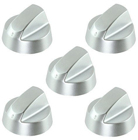 Spares2go Control Knobs/Dials for Hotpoint Oven Cooker & Hob (Pack of 5 + Adaptors, Silver)