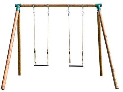 MASGAMES | Columpio de Madera Fuji para Adultos | Asientos Planos de Caucho con Cuerdas Regulables | Madera tratada Muy Gruesa | Anclajes incluidos | Uso doméstico |