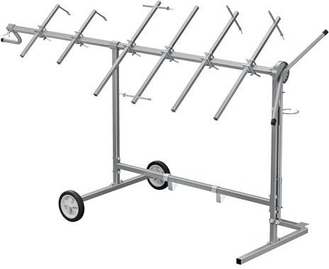 WilTec Support de Peinture Rotatif 360° – 2300 x 610 x 1340 mm – en Acier – pour pièces de carosserie – Réglable – avec 4 Attaches pour Capot et 2 Supports Spoiler