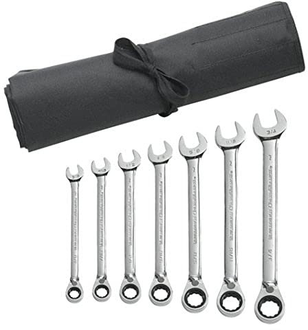 GearWrench 7 Pc. 12 Point Reversible Ratcheting Combination SAE Wrench Set with Tool Roll - 9567RN