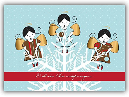 10x Süßer Weihnachts Engel Chor als Weihnachtskarte: Es ist ein Ros entsprungen • weihnachtliches Grußkarten Set mit Umschlägen zum Fest der Liebe als Geschenk-Karten für Familie und Freunde